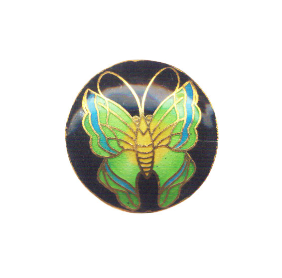 CLOISONNE BUTTERFLY COIN 40MM BLACK PENDANTS