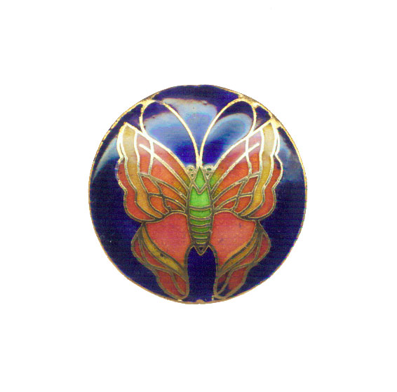 CLOISONNE BUTTERFLY COIN 40MM BLUE  PENDANTS