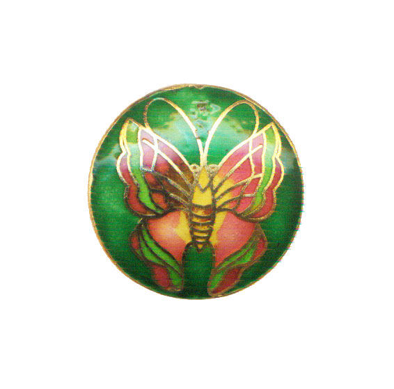 CLOISONNE BUTTERFLY COIN 40MM GREEN PENDANTS