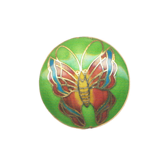CLOISONNE BITTERFLY COIN 40MM APPLE GREEN PENDANTS
