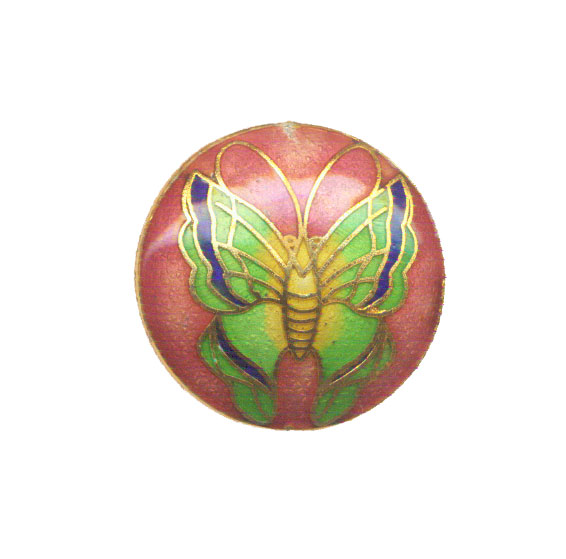 CLOISONNE BUTTERFLY COIN 40MM PINK PENDANTS