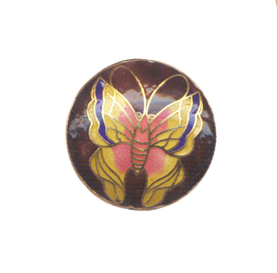 CLOISONNE BUTTERFLY COIN 40MM PURPLE PENDANTS