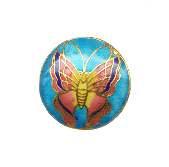 CLOISONNE BUTTERFLY COIN 40MM TOURQUOISE PENDANTS