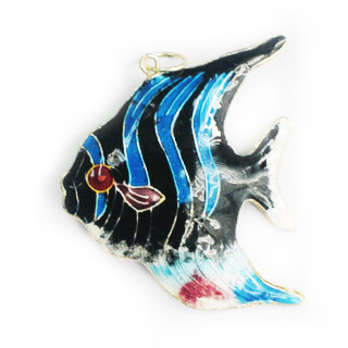 ENAMEL FISH (A) 40X45MM BLACK PENDANT