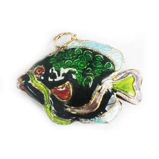 ENAMEL FISH (B) 30X42MM BLACK PENDANT
