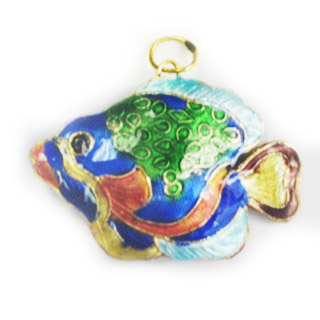 ENAMEL FISH (B) 30X42MM BLUE PENDANT