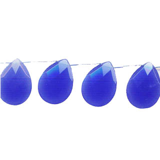 DARK BLUE CHALCEDONY QUARTZ FACETED PEAR 13X18MM SIDE DRILL