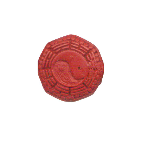 CINNABAR OCTANGLE YIN YAN 21MM RED
