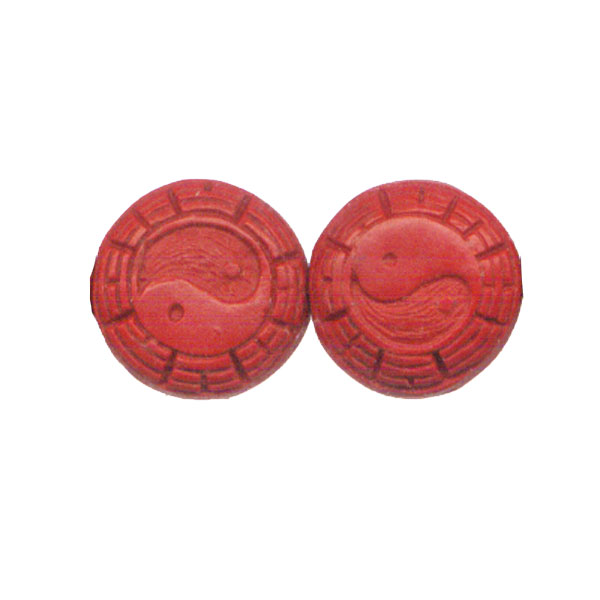 CINNABAR COIN YIN YAN 18MM RED