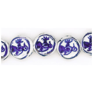 PORCELAIN COIN 14MM WHITE AND BLUE