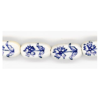 PORCELAIN FLAT OVAL 9X17MM WHITE AND BLUE