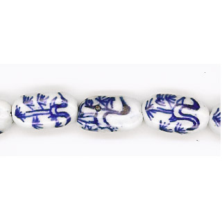PORCELAIN FLAT OVAL 9X16MM WHITE AND BLUE