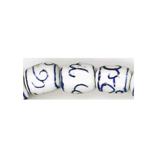 PORCELAIN DRUM 10X12MM WHITE AND BLUE