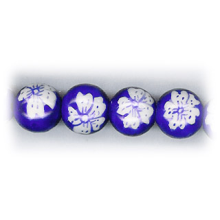 PORCELAIN ROUND 12MM BLUE AND WHITE FLOWER