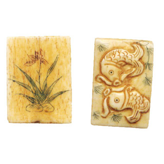 BONE RECTANGLE COUPLE FISH 22X32MM ANTIQUE