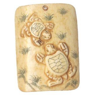 BONE RECTANGLE COUPLE TURTLE 35X54MM ANTIQUE
