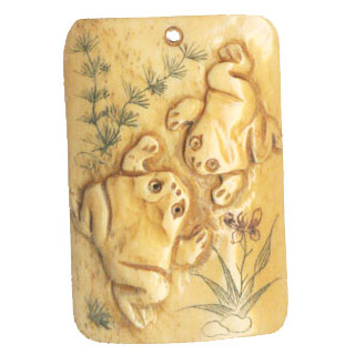 BONE RECTANGLE COUPLE FROG 35X54MM ANTIQUE