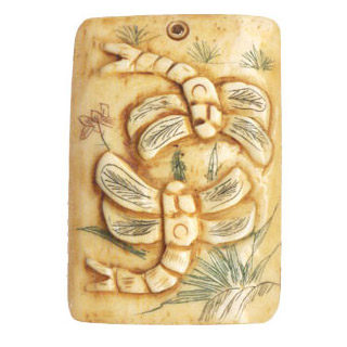 BONE RECTANGLE COUPLE DRANGONFLIES 35X54MM ANTIQUE