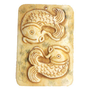 BONE RECTANGLE COUPLE FISH 35X54MM ANTIQUE