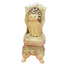 OX BONE CARVED BOX STAND CAT ON CHAIR