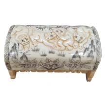 OX BONE CARVED JEWELRY BOX W/ FOUR MONKEYS