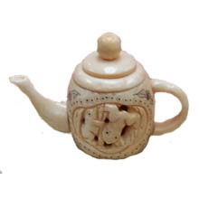 OX BONE CARVED TEA POT W/ FROG