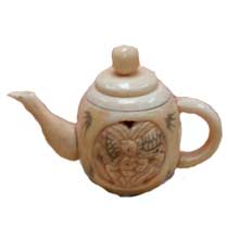 OX BONE CARVED TEA POT W/ TURTLE