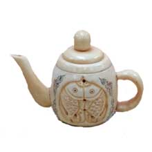 OX BONE CARVED TEA POT W/ FISH