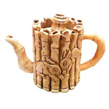 OX BONE CARVED BAMBOO TEA POT W/ RABBIT