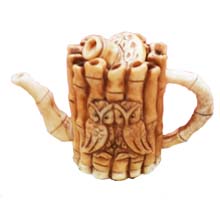 OX BONE CARVED BAMBOO TEA POT W/OWL