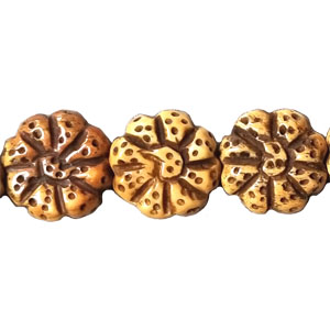 OX BONE CARVING DISC EIGHT PETALS FLOWER 17MM ANTIQUE COLOR