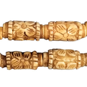 OX BONE CARVING TUBE DOUBLE FLOWER 10x20 MM ANTIQUE COLOR