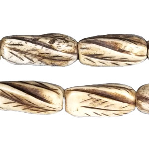 OX BONE CARVING TUBE TWIST LEAF 10X20MM ANTIQUE COLOR