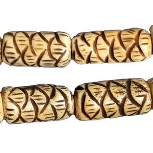 OX BONE CARVING TUBE FISH SCALE 10X20MM ANTIQUE COLOR