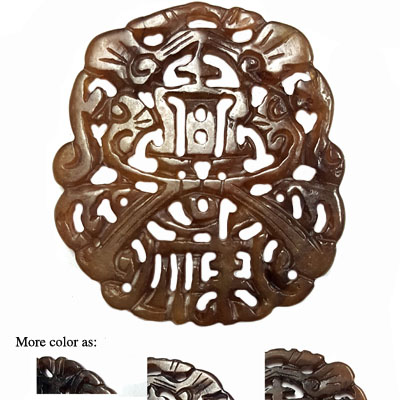 HSIU JADE GOOD FORTUNE 54X62MM BROWN PENDANT