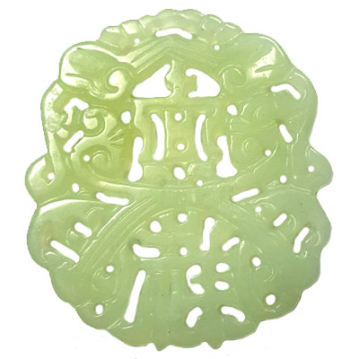 HSIU JADE GOOD FORTUNE 54X62MM GREEN PENDANT