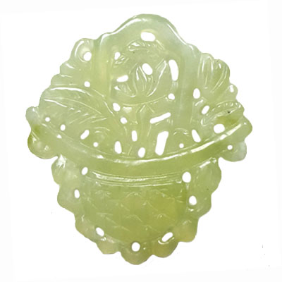 HSIU JADE BIRD ON BASKET 53X54MM GREEN PENDANT