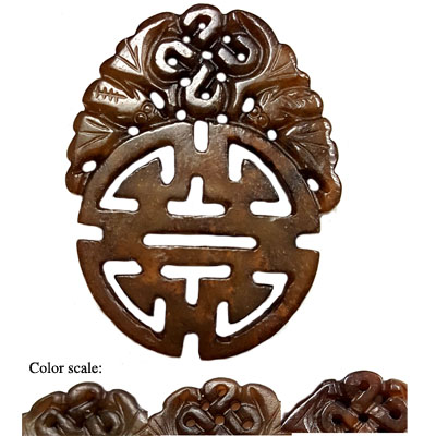 HSIU JADE LONGEVITY 45X58MM BROWN PENDANT