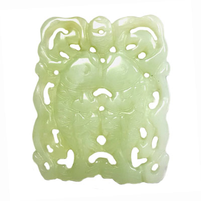 HSIU JADE COUPLE FISHES 45X55MM GREEN PENDANT
