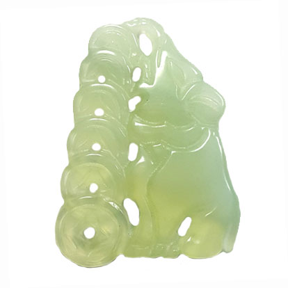 HSIU JADE ELEPHANT WITH MONEY COIN 40X54MM GREEN PENDANT