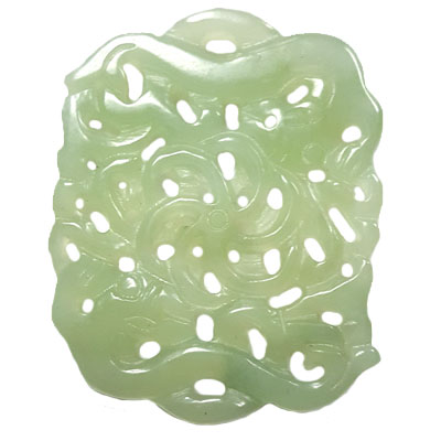 HSIU JADE COUPLE DRAGON WITH KNOT 44X55MM GREEN PENDANT