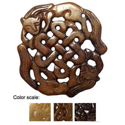 HSIU JADE COUPLE CATS WITH KNOT 58MM BROWN PENDANT