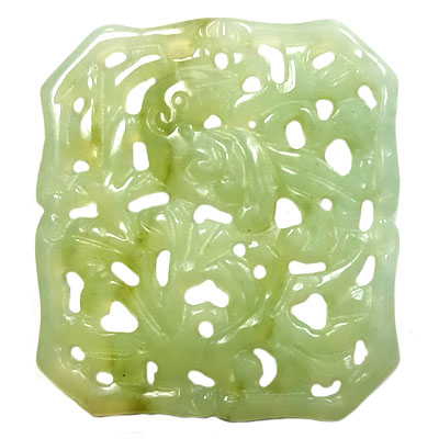 HSIU JADE BIRD WITH FLOWER 50X55MM GREEN PENDANT