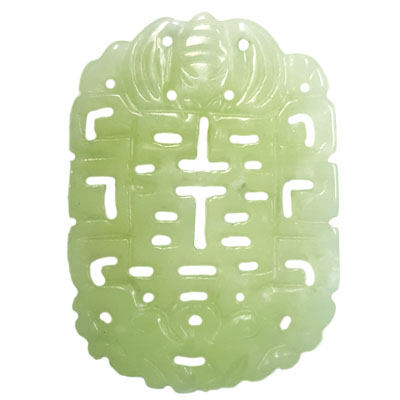 HSIU JADE BIRD WITH DOUBLE HAPPINESS 40X57MM GREEN PENDANT