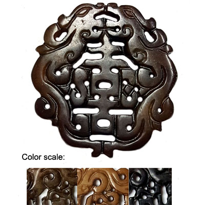 HSIU JADE COUPLE PHOENIXES WITH HAPPINESS 54X56MM BROWN PENDANT