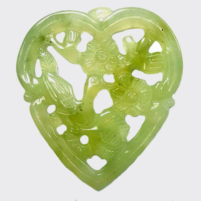 HSIU JADE BIRD WITH FLOWER 50X55MM GREEN PENDANT