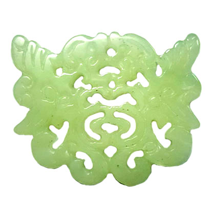 HSIU JADE COUPLE DRAGONS 48X55MM GREEN PENDANT