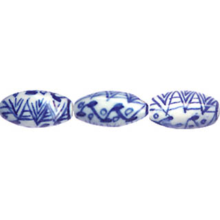PORCELAIN RICE 9X17MM WHITE AND BLUE
