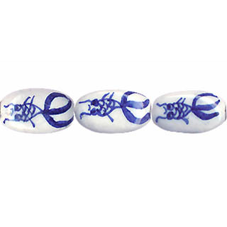 PORCELAIN FLAT OVAL 9X17MM WHITE AND BLUE